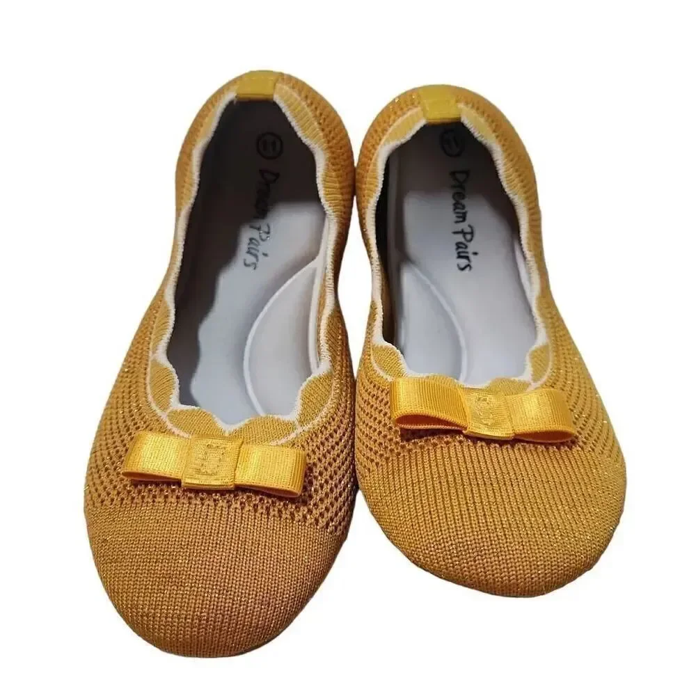 Dream Pairs Girls Size 11 Yellow Glitter Memory Foam Ballet Flat Shoes